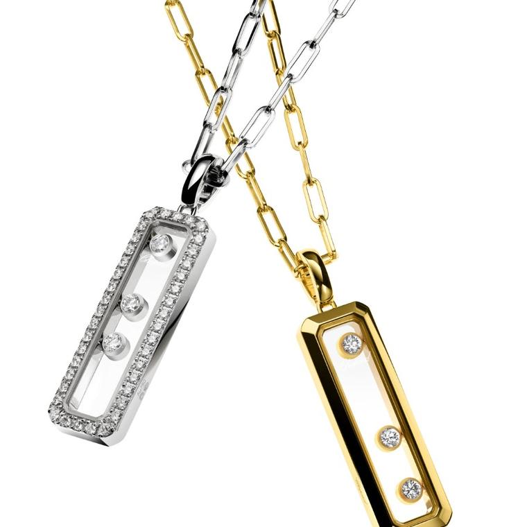 Прямоугольные кулоны Chopard Happy Diamonds в желтом и белом золоте